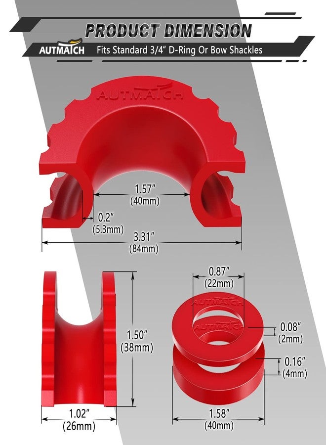 AUTMATCH D Ring Shackle Isolators Washers Kit - 2 Rubber Shackle Isolators with 8 Washers, Fits 3/4 Shackles Protect and Prevents Rattling, Shackle Cover Red - Image 3